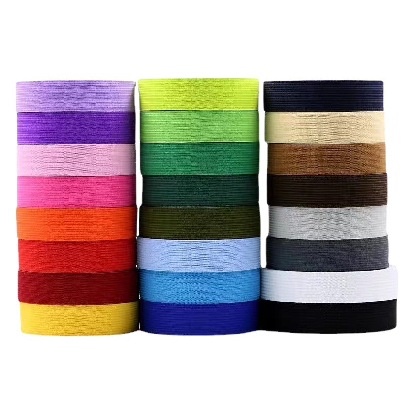 Fábrica al por mayor 2cm color Banda elástica ganchillo borde elástico cuerda Ropa Accesorios poliéster color plano banda elástica