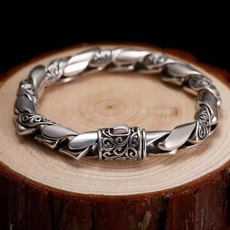 Men's Hollow Auspicious Pattern Bracelet Vintage Punk Style_voghion.com
