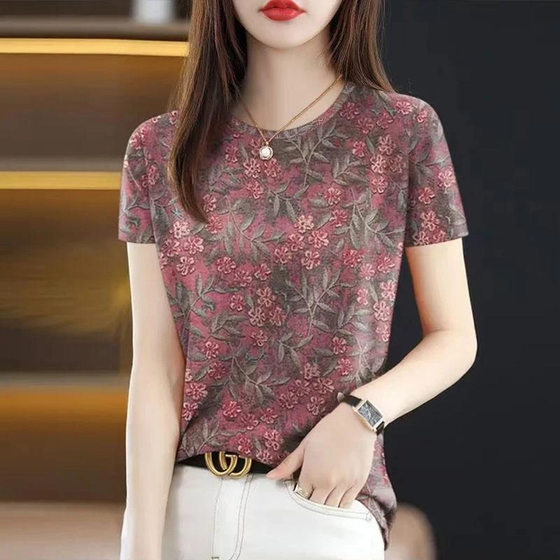 Wholesale 2025 new summer explosions ladies t-shirt slim belly cover round neck fashion short sleeve a generation of hair