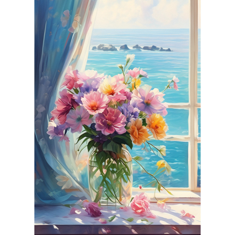 Diamante DIY transfronterizo pintado completo mar flor paisaje jarrón decoración pintado 5D Rubik cubo fábrica de diamantes al por mayor