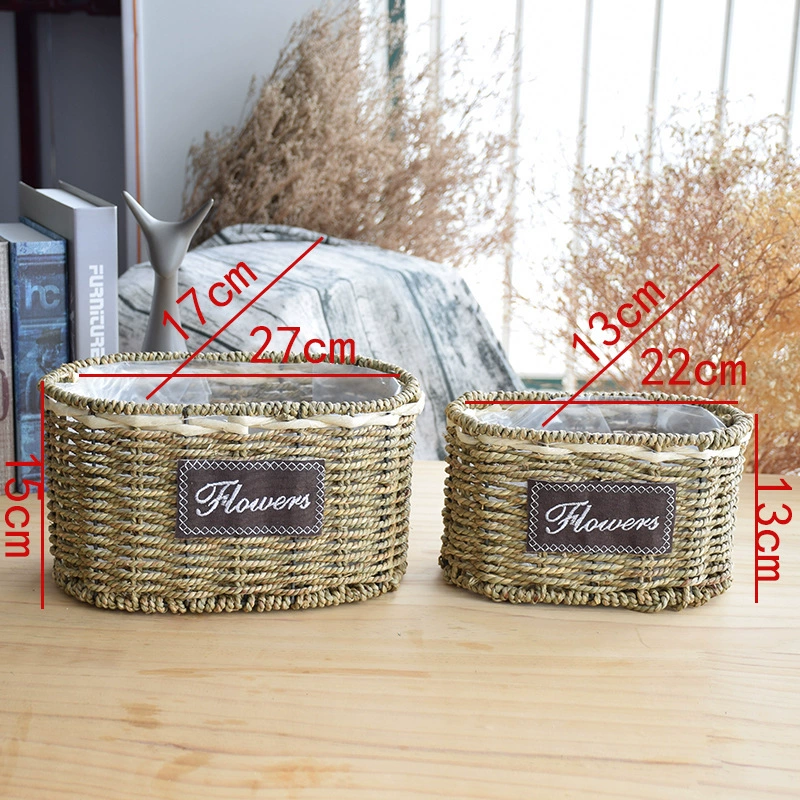 Straw handheld flowerpot, woven basket, J64