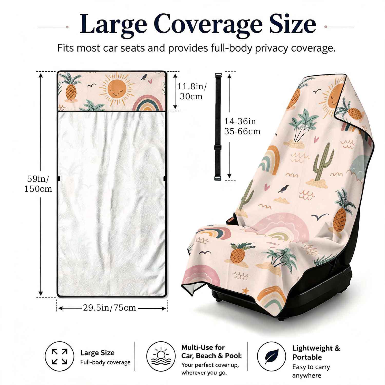 Printed bath towel and car seat cover 2-in-1, ultra-fine fiber outdoor beach and car dual-use universal seat cushion