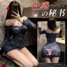 曼烟情趣内衣女蕾丝包臀裙制服性感一字肩透视火辣秘书套装100217