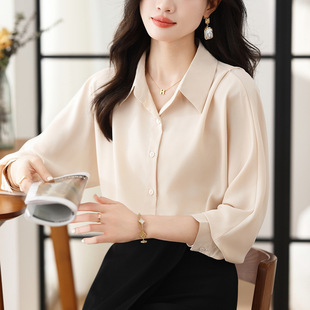 2025 Spring New Chiffon Shirt Top Loose Lazy Style French Niche Design Sense Shirt Women's Long Sleeve