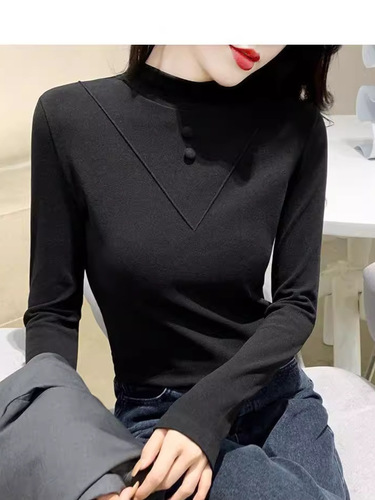 1*1 ribbed double-sided plush half-neck women's long-sleeved top autumn and winter slim fit inner layer velvety warm sweater