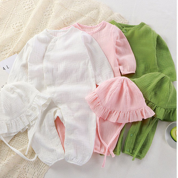 Children's demi-season long solid color gauze bodysuit for new born
