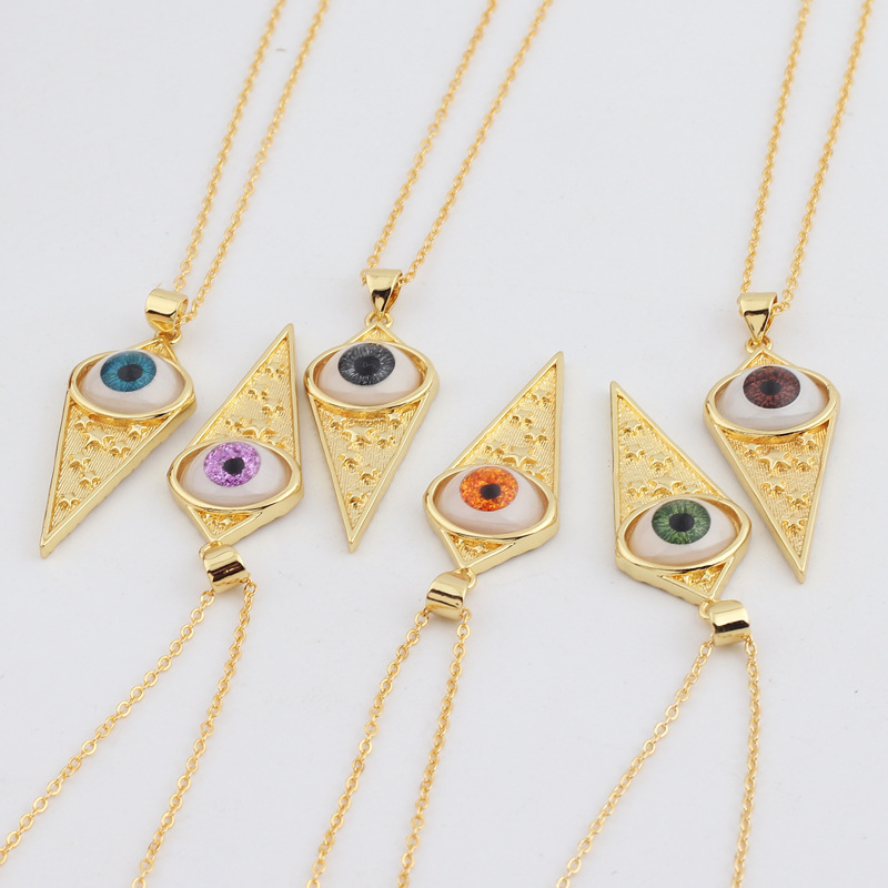 Retro Eye Rhombus Copper Necklace Inlaid Resin Copper Necklaces