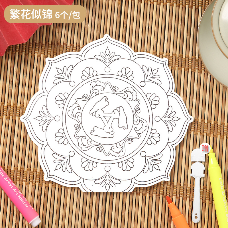 Dunhuang Algae Well Wind Fan de graffiti hecho a mano Jardín de infantes para niños Fan DIY Fan creativo de estilo chino Fan pintado a mano