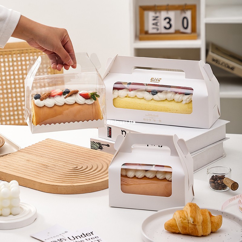 手提透明蛋糕卷包装盒整卷半卷瑞士卷毛巾卷慕斯蛋糕卷甜品打包盒