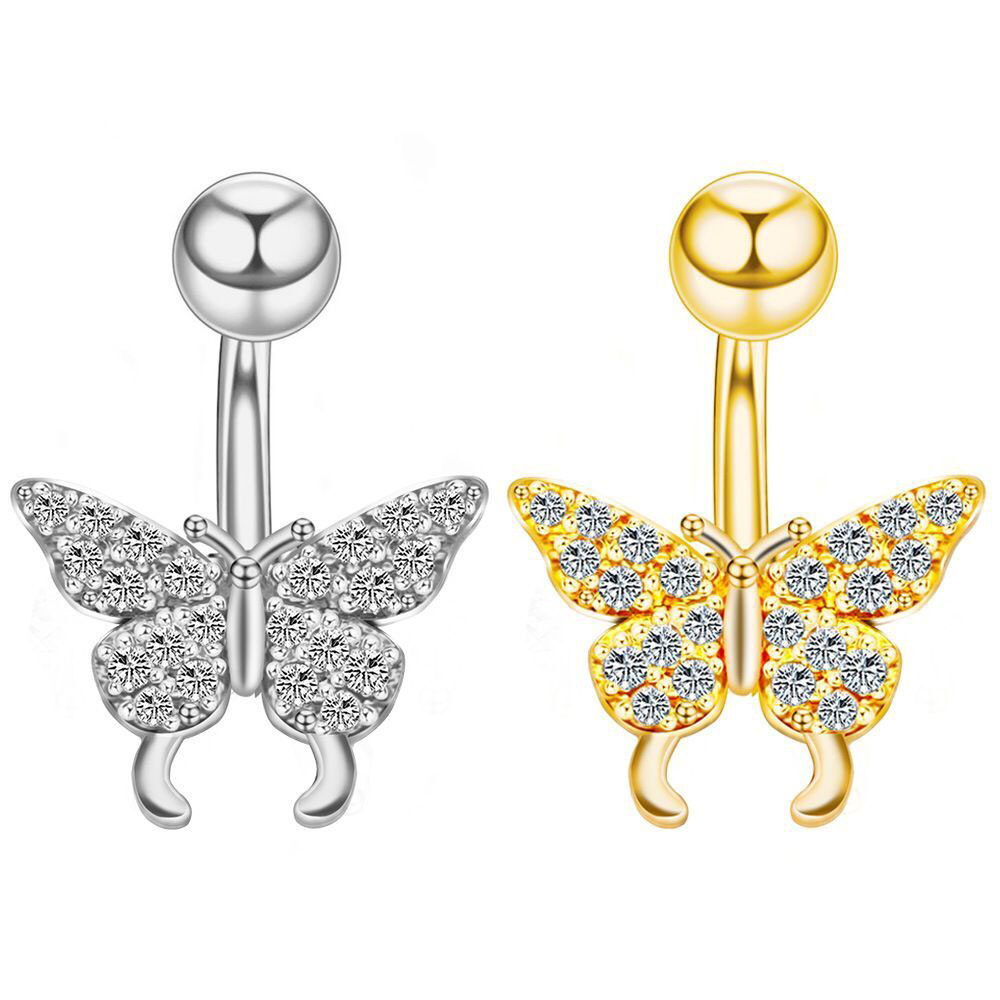 Fashion Butterfly Stainless Steel Plating Inlay Zircon Belly Ring 1 Piece