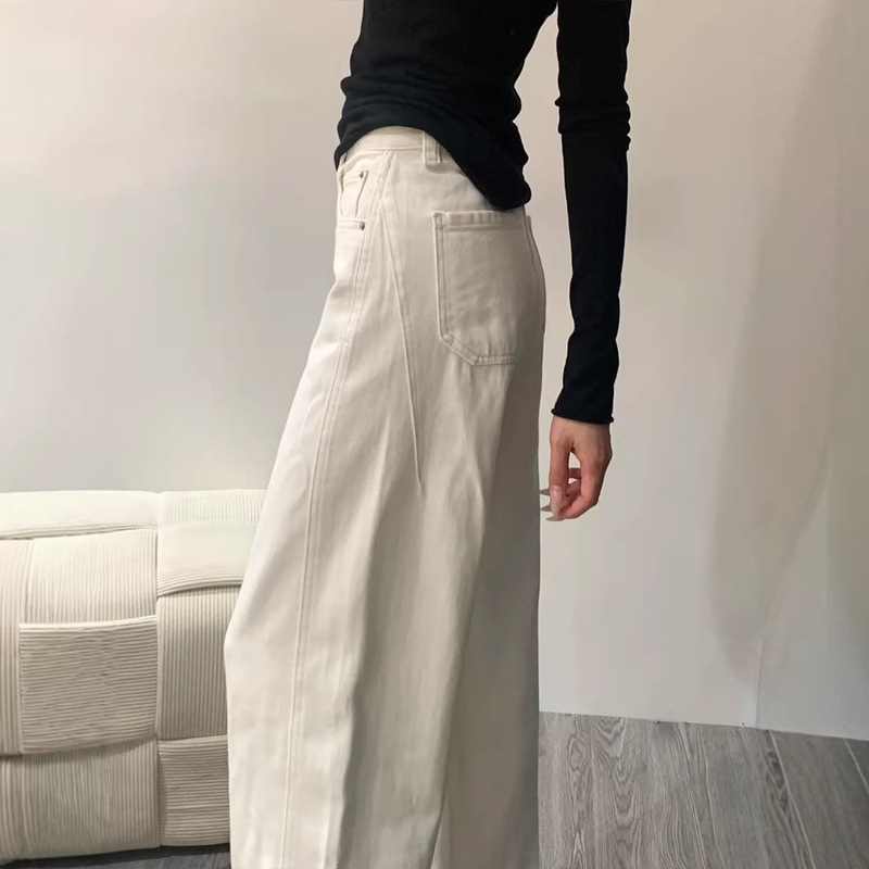 White Wide-Leg Jeans for Women, Spring and Summer, with a Draping Effect, High-Waisted, Slimming, Suitable for Petite Women White Wide-Leg Jeans for Women, Spring and Summer, with a Draping Effect, High-Waisted, Slimming, Suitable for Petite Women