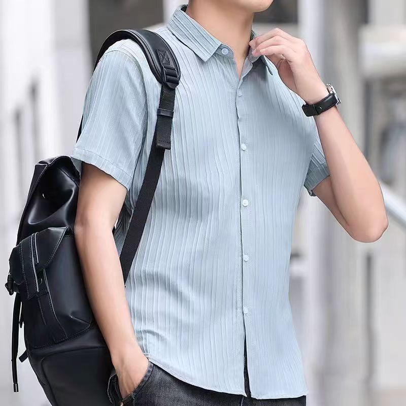 Men's casual versatile short-sleeved shirt, Korean style, summer youth trendy slim fit fashionable business lapel shirt men's clothing