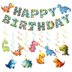 新しい恐竜のテーマの誕生日の装飾の横断幕の恐竜の螺旋のペンダントの子供の誕生日のパーティーの装飾は旗を引っ張ります。