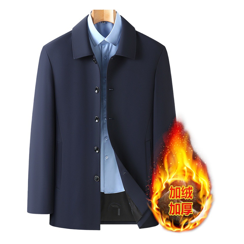 2022 Otoño e Invierno nueva chaqueta de alta gama solapa de negocios de los hombres papá de mediana edad desgaste chaqueta acolchada forrada de lana