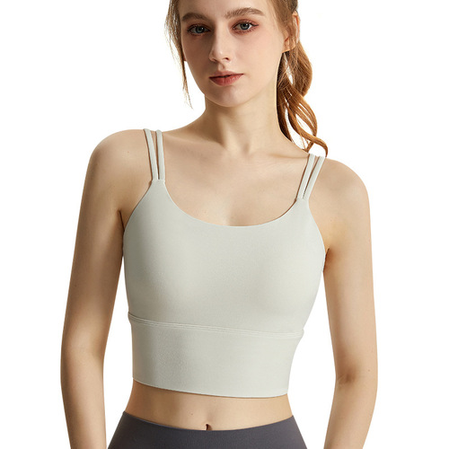 Thin shoulder straps one-piece sports vest fixed and can be worn outside shock-proof nude feeling skin-friendly backless sports bra suspender summer