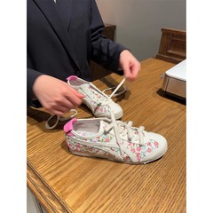 碎花玫瑰鞋粉色增高德训鞋女休闲运动鞋2025新款夏季阿甘平底板鞋