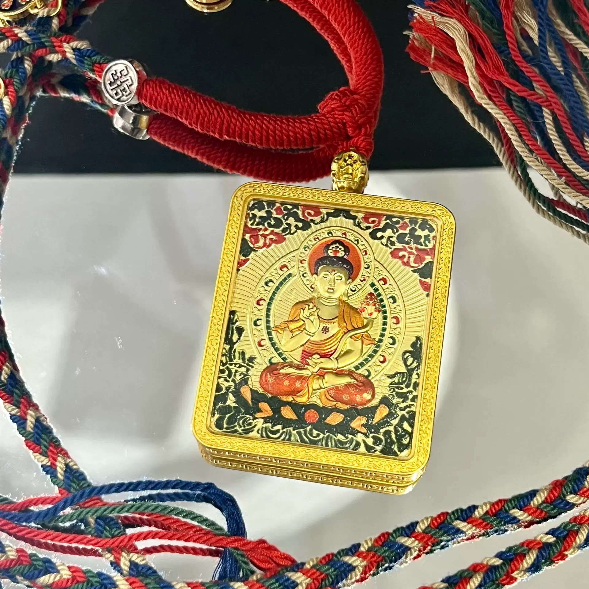 【经典款】唐卡双面立体五爷文殊吊坠手绘描金黑金八大守护吊坠