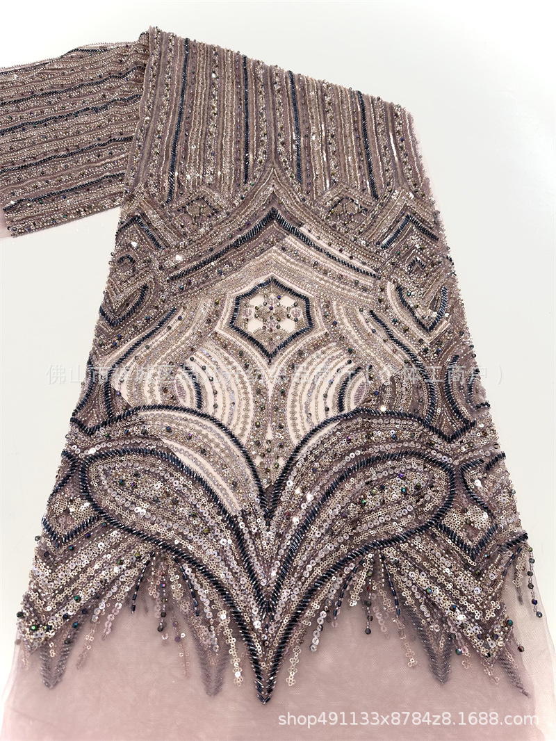 Industria pesada cuatro perlas Gaoding serie de lujo vestido de boda modelo de fiesta cena tela de moda esquinilla bordado tubo de perlas