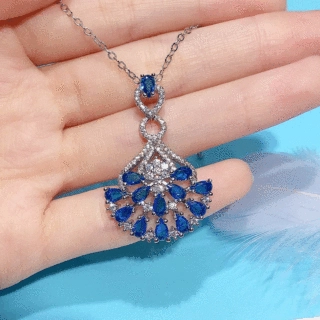 曹适瑞丽杂志款新款项饰 重工设计奢华满钻仿真蓝宝石小裙子项链