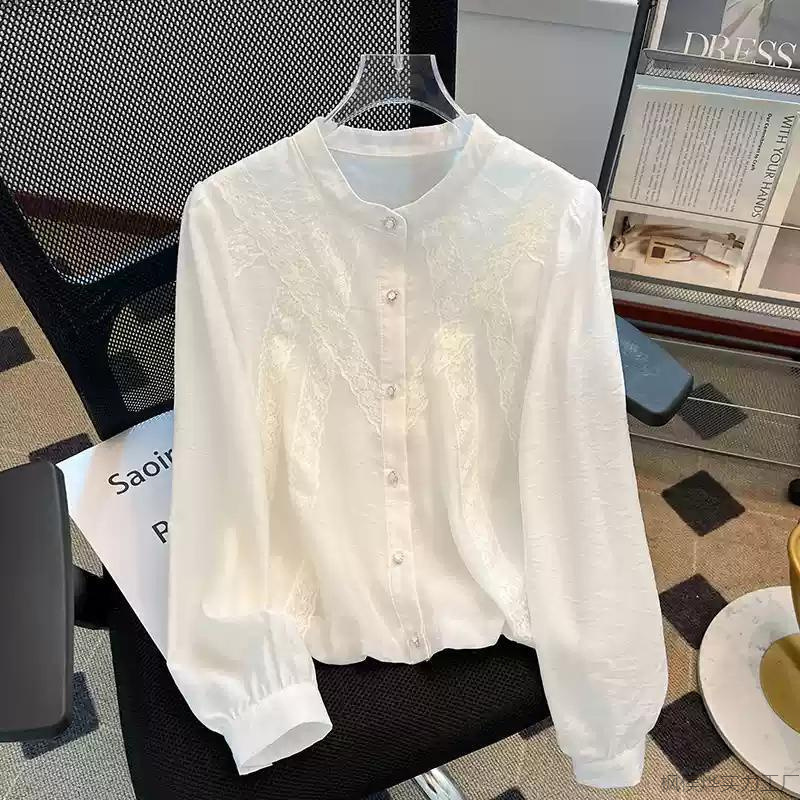 法式白衬衫女高级感春季2025年新款好看蕾丝花边长袖漂亮小衫上衣|undefined