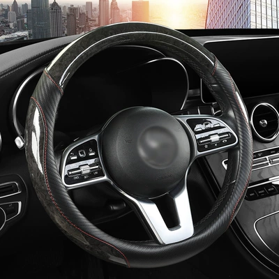 Peach Wood Grain, Anti-Dirt, Wear-Resistant Leather – Steering wheel cover - round-twilight-black-38cm-remarks-on-size