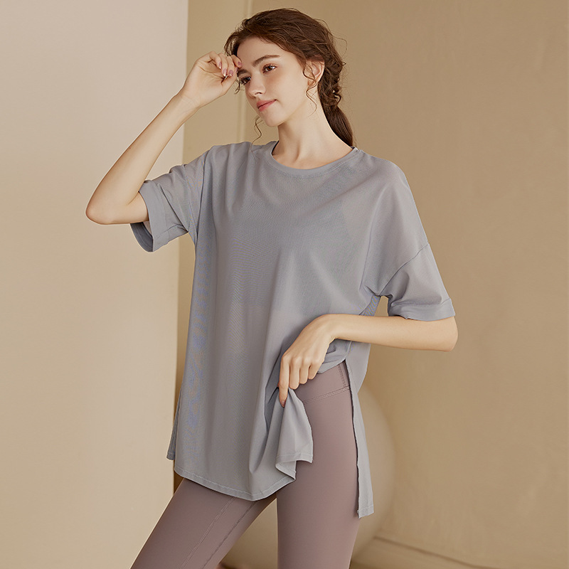Hip-covering sports top women's summer running training blouse loose slimming Internet celebrity yoga clothes breathable fitness short sleeve