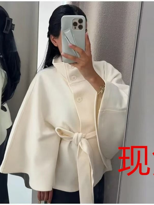优雅高品质毛呢女式时尚立领腰带单排扣欧美风外套2025秋冬休闲|undefined