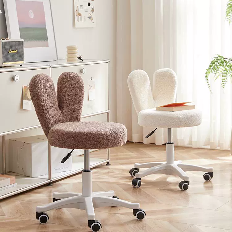 奶油风羊羔绒椅子女生卧室电脑椅书房靠背转椅可升降旋转化妆凳子