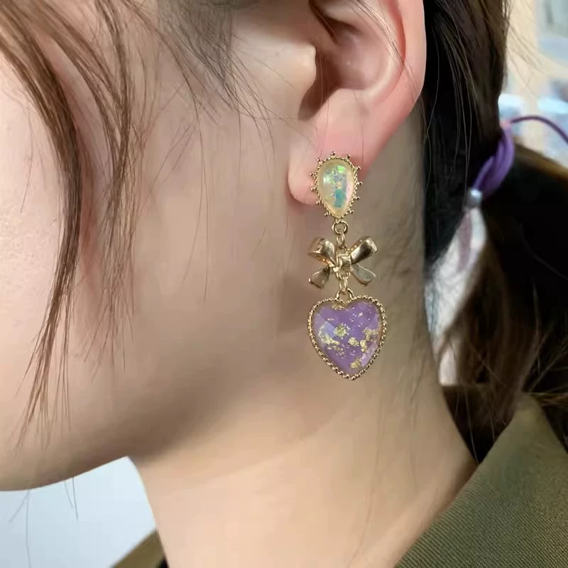 Retro cute earrings drop-shaped with bow