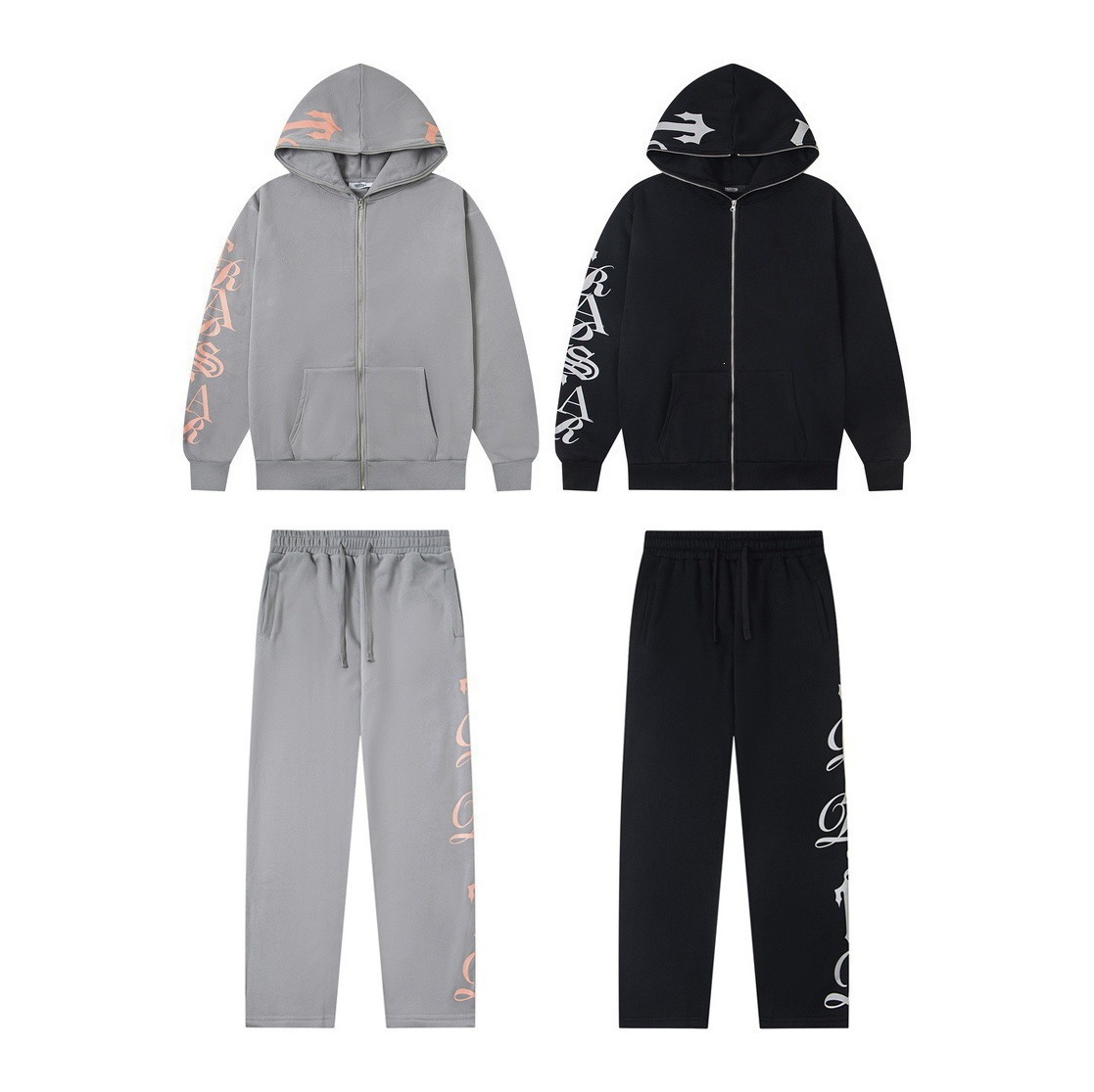 Trendy Trapstar Devil's Claw Print Cardigan Sweatshirt and Sweatpants Unisex Fleece-Lined Loose Casual Sportswear Set