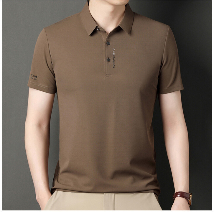 Summer New Men's Short-Sleeved T-Shirt, High-End Waffle Casual Thin Style, Versatile for Young and Middle-Aged Men, No-Iron Breathable Shirt