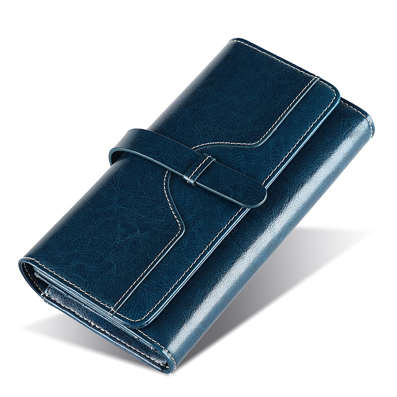 Women's Genuine Leather Wallet High-End Long Clutch Oil Wax Leather Vintage Multifunctional RFID Blocking Wallet - Thumbnail 8
