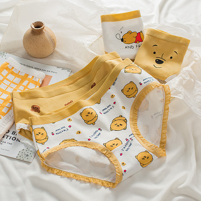 日系大碼卡通少女內褲女 螺紋透氣中腰女士棉質內褲 廠家現貨直銷