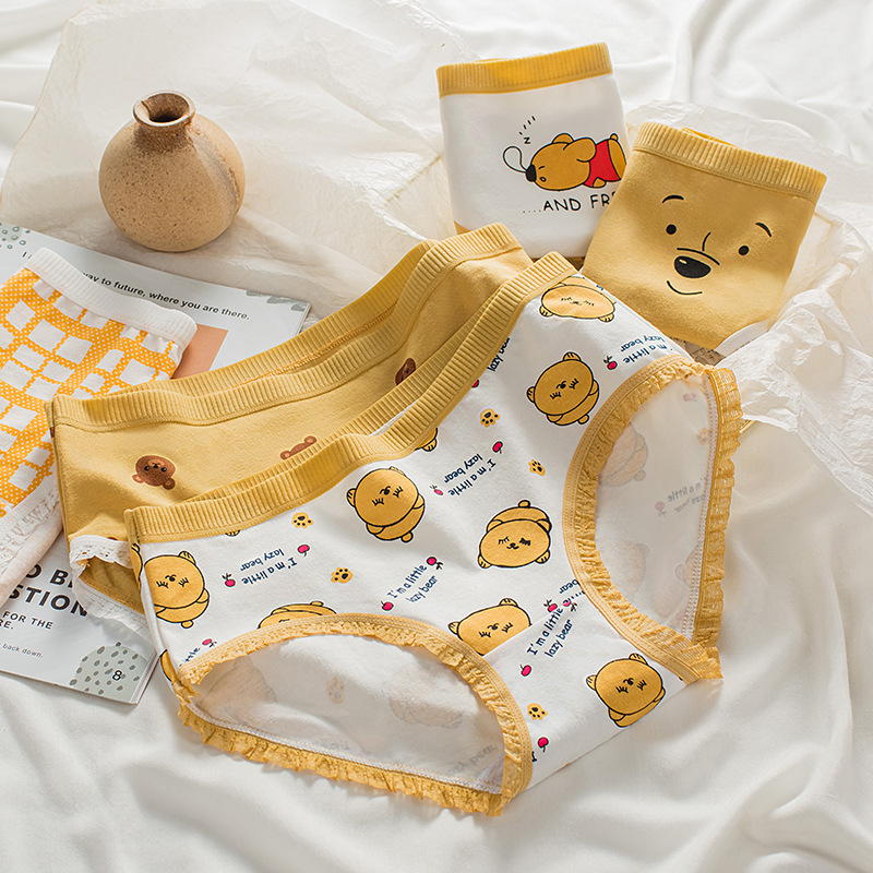 日系大碼卡通少女內褲女 螺紋透氣中腰女士棉質內褲 廠家現貨直銷