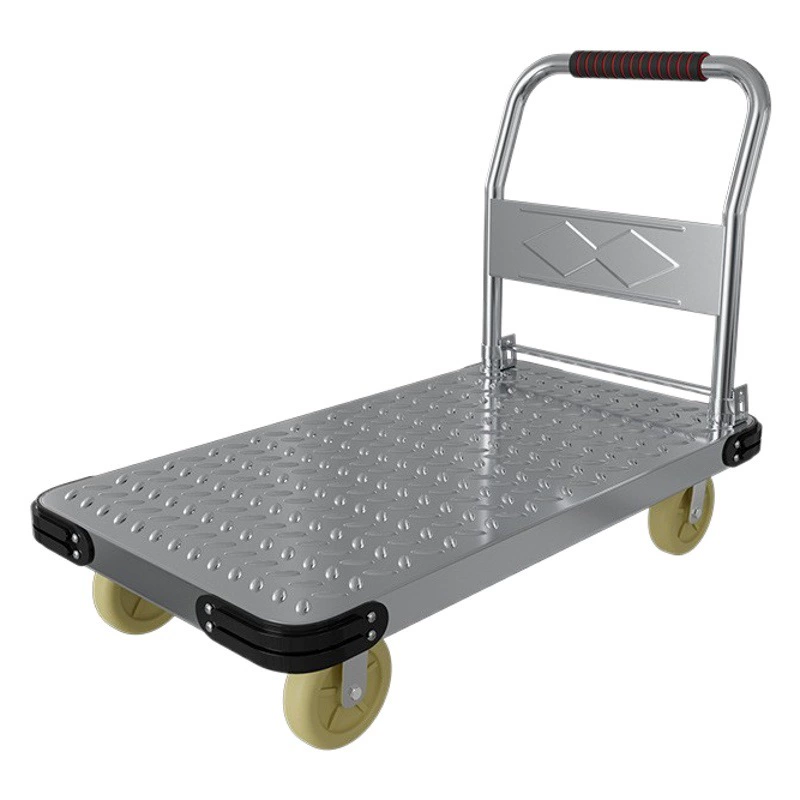 Складная портативная тележка для перевозки товаров, тележка для бытовой экспресс-доставки, коммерческая четырехколесная тележка с плоской платформой из стальной пластины для склада