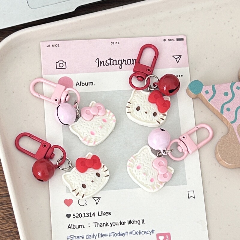 Bell Girl Style Cartoon Hello Kitty Keychain Cute KT Cat Bag Sweet Pendant Girlfriend Gift Hanging