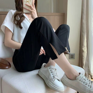 2026春夏新款小脚西裤九分高腰显瘦职业烟管裤休闲侧开叉裤子女裤