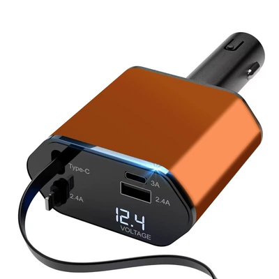 New Car Fast Charging Car Charger Car Mini Four-In-One Retractable Cable Mobile Phone Type-C Super Fast Charging