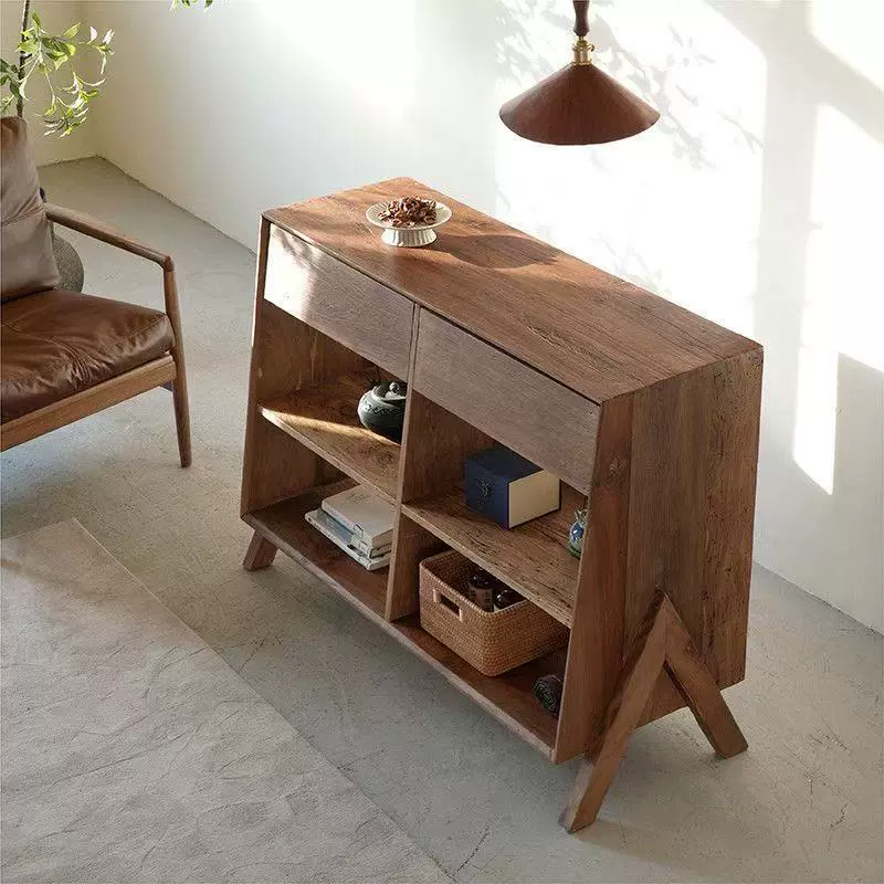 侘寂风中古餐边柜实木茶水柜复古玄关柜民宿酒店收纳柜实木橱柜