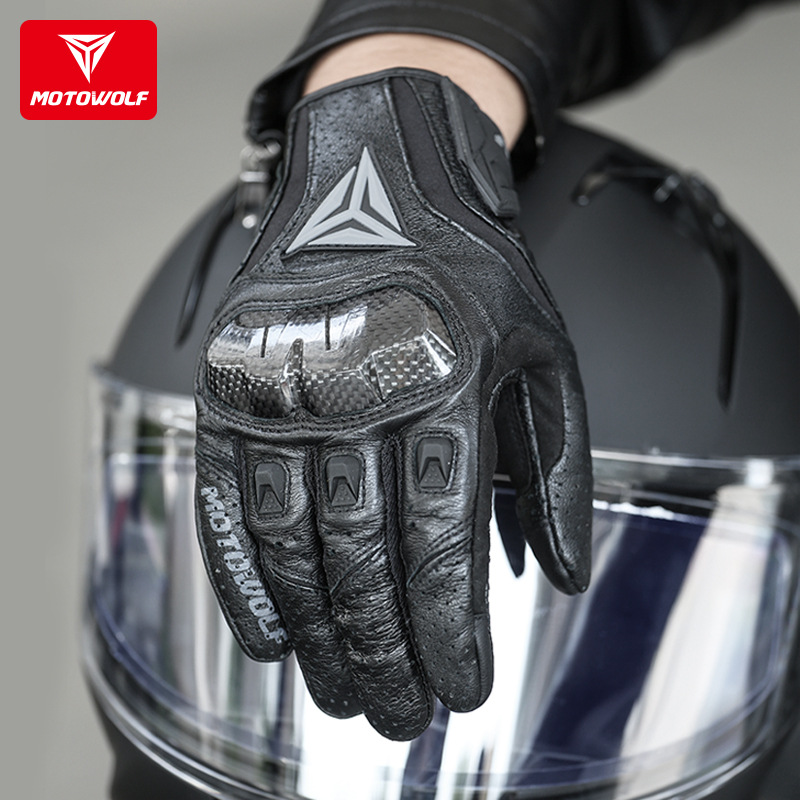 Guantes de motocicleta de cuero anticaídas guantes de cuero de fibra de carbono para carreras de cross-country con agujeros guantes de verano transpirables
