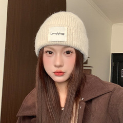 日系加绒加厚慵懒风针织帽子女款秋冬季大头围冷帽保暖护耳毛线帽