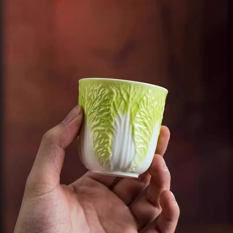 Suet Jade Porcelain Cabbage Cup Baicai Cup Kung Fu Tea Cup Set Household Tea Tasting Cup Ceramic Creative Tea Set Small