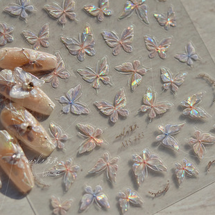 Fairy shell light butterfly nail stickers fresh Aurora elegant pink butterfly adhesive nail decoration wholesale