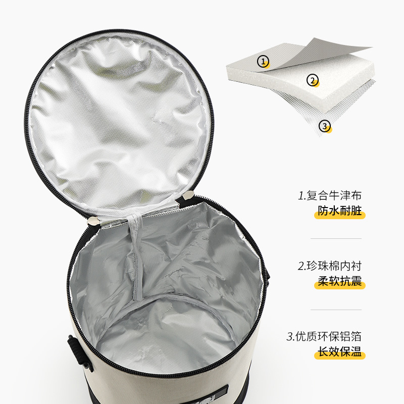 Nueva bolsa de almuerzo de aluminio de gran capacidad bolsa de almuerzo de aislamiento térmico bolsas de barril redondas con cinturón con bolsas de almuerzo explosión de comercio exterior