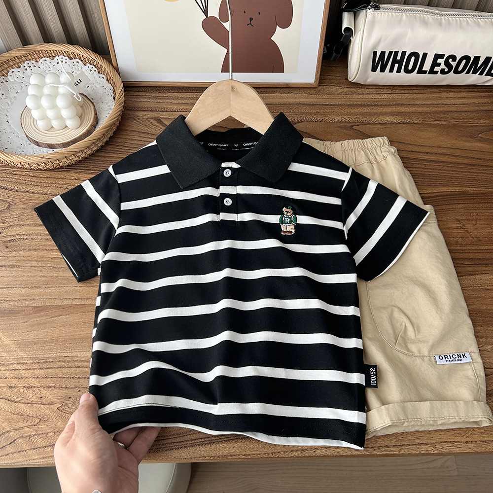 2023 summer Korean style children's clothing for boys, medium and large children, elastic cotton baby knitted short-sleeved POLO shirts children's clothing batch
