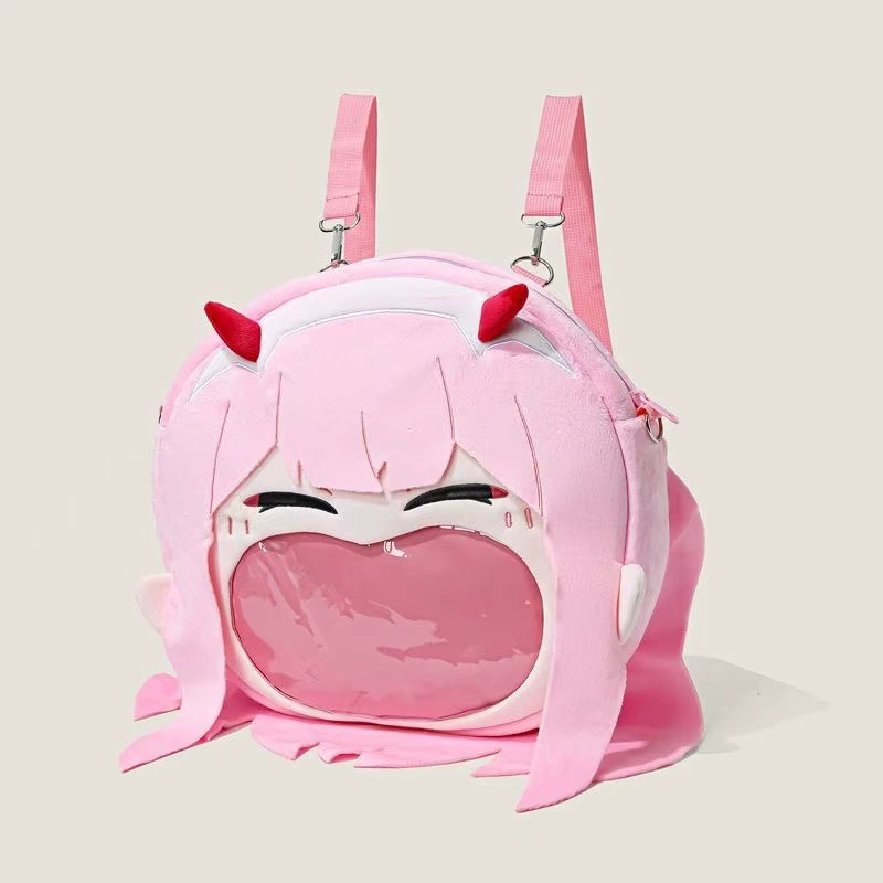 2D Pin Display Backpack, Anime Plush Front with Clear PVC Window, One Size (Hatsune Miku & Characters)
