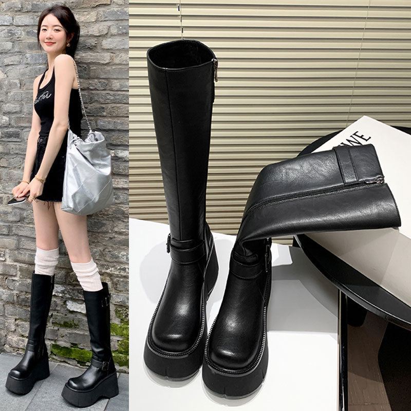 辣妹瘦瘦靴小个子厚底骑士靴女2025秋款增高7cm欧美风高级感长靴|undefined