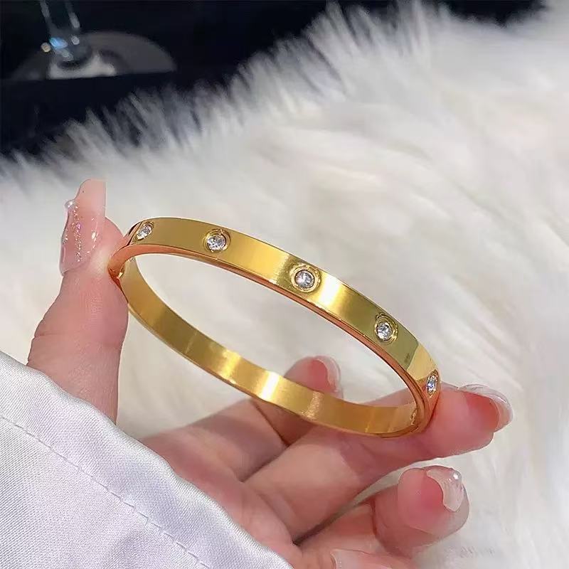 Cross-Border Hot-Selling New Model, Simple and Exquisite Titanium Steel Plain Ring Bracelet for Couples, High-End, Light Luxury, Versatile, Full Diamond Bracelet