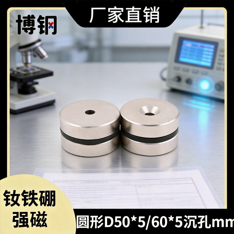 Manufacturer's Hot-Selling Neodymium Iron Boron Strong Magnetic Permanent Magnets in Stock, Round Magnets with Drilled Holes 50*5/60*5 with Countersunk Holes