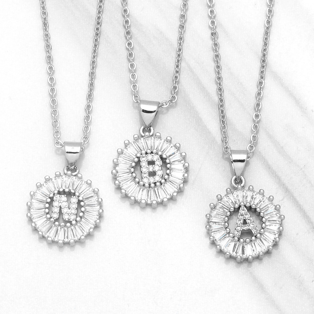new fashion simple 26 letters zircon pendant copper necklace wholesalepicture1